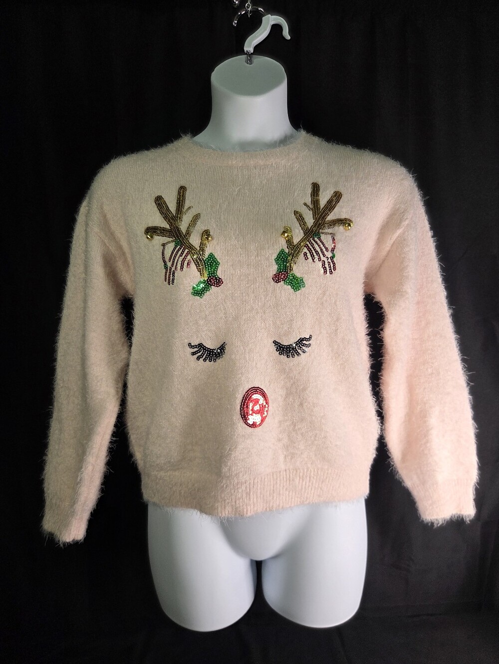 Holiday Time Pink Reindeer Sweater Large